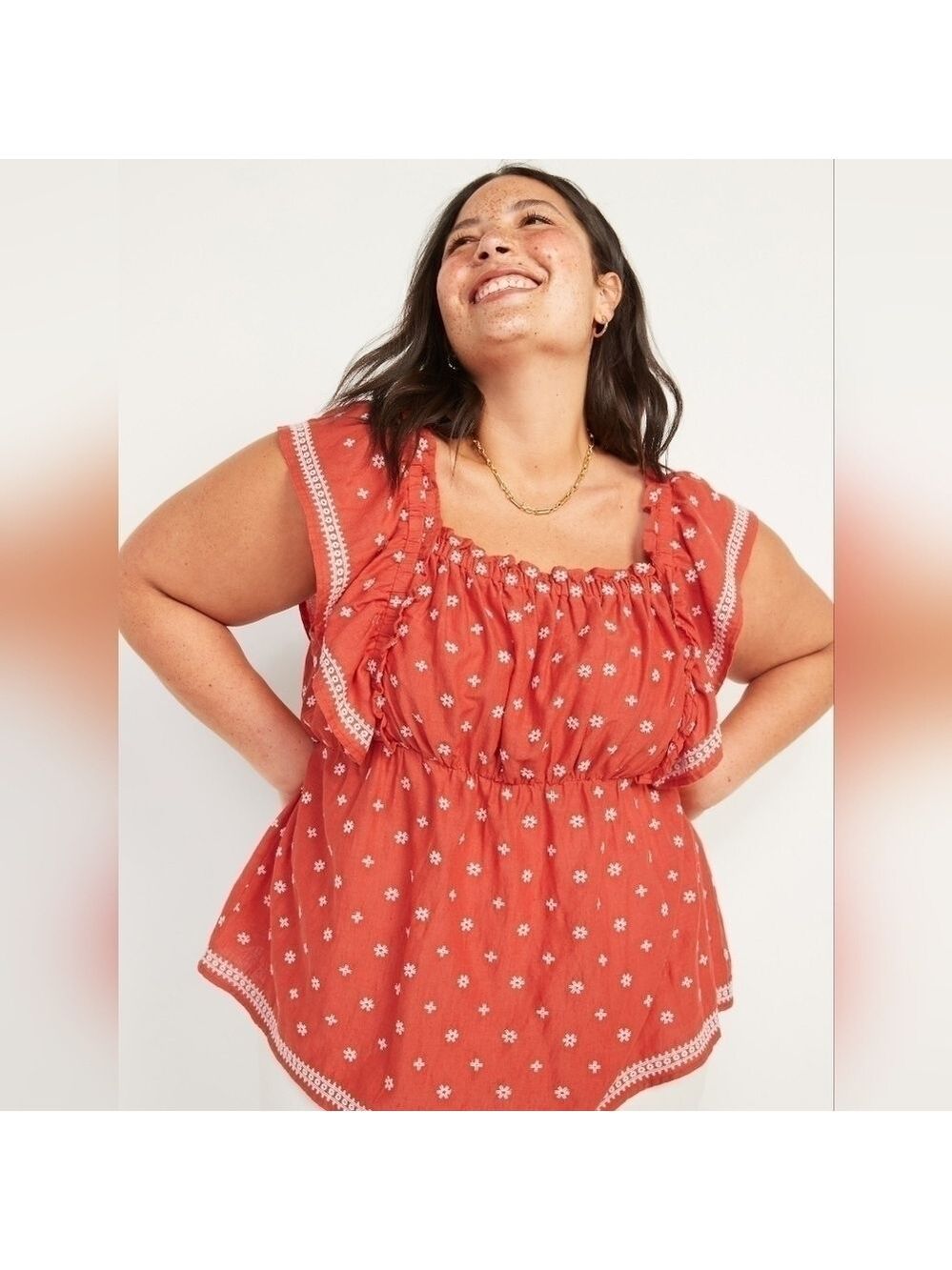 3X • Old Navy • Embroidered-Print Ruffle Babydoll Top